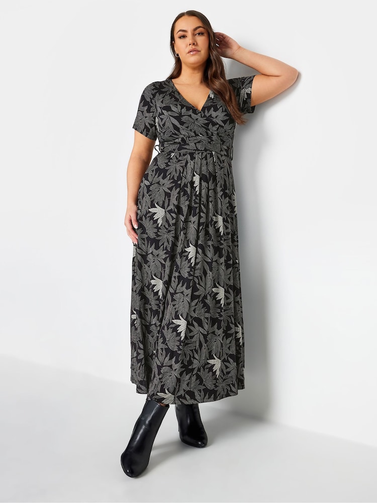 Yours Curve Black Grey Maxi Wrap Dress - Image 2 of 4