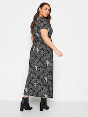 Yours Curve Black Grey Maxi Wrap Dress - Image 3 of 4