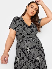 Yours Curve Black Grey Maxi Wrap Dress - Image 4 of 4