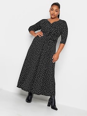 Yours Curve Dark Black Maxi Wrap Dress - Image 1 of 4