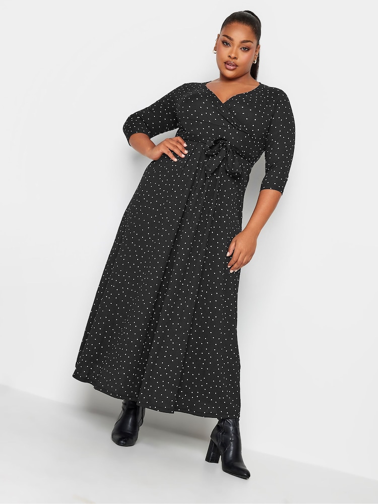 Yours Curve Dark Black Maxi Wrap Dress - Image 1 of 4