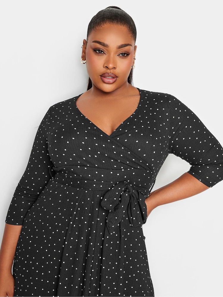 Yours Curve Dark Black Maxi Wrap Dress - Image 4 of 4