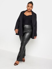 Yours Curve Black Limited Coated Flare Leggings - Image 1 of 3