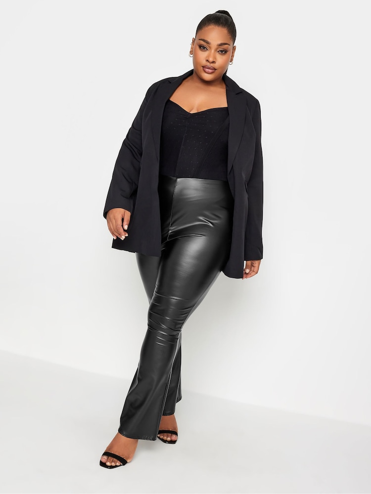 Yours Curve Black Limited Coated Flare Leggings - Image 1 of 3
