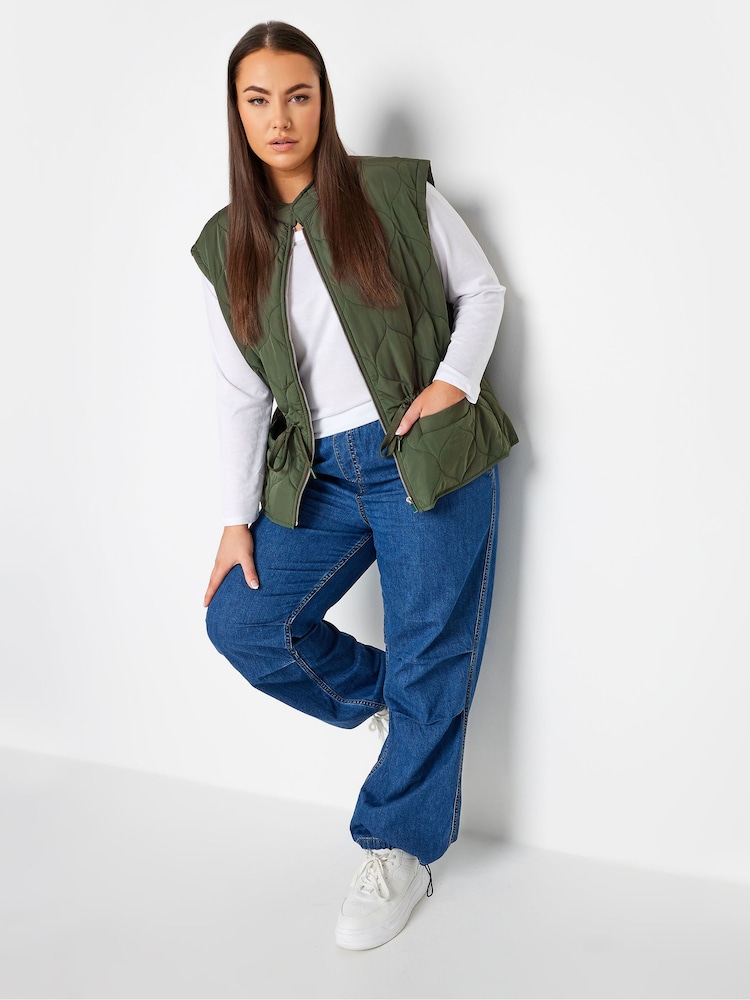 Yours Curve Green Soft Touch Pearl Embellished Gilet - Image 2 of 3 Yours Curve Green Soft Touch Pearl Embellished Gilet - Image 2 of 3