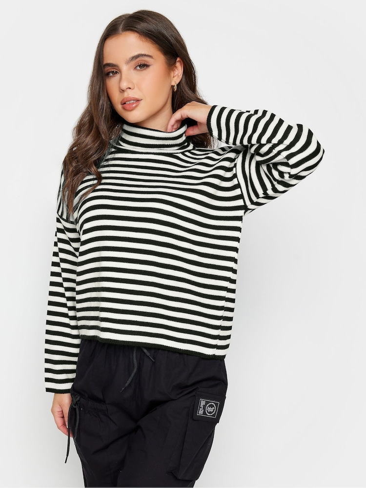 PixieGirl Petite Black Stripe Roll Neck Jumper - Image 1 of 4
