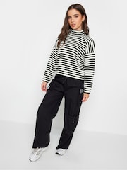 PixieGirl Petite Black Stripe Roll Neck Jumper - Image 3 of 4