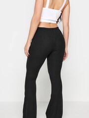 PixieGirl Petite Black V-Front Ribbed Flare Trousers - Image 3 of 6