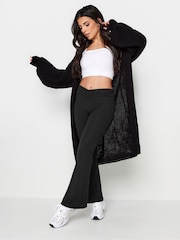 PixieGirl Petite Black V-Front Ribbed Flare Trousers - Image 4 of 6