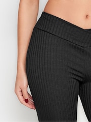 PixieGirl Petite Black V-Front Ribbed Flare Trousers - Image 5 of 6