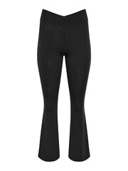 PixieGirl Petite Black V-Front Ribbed Flare Trousers - Image 6 of 6