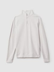 Reiss Silver Callum Textured Cotton Half-Zip Funnel Neck Top - Image 2 of 6