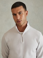 Reiss Silver Callum Textured Cotton Half-Zip Funnel Neck Top - Image 4 of 6