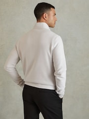 Reiss Silver Callum Textured Cotton Half-Zip Funnel Neck Top - Image 5 of 6