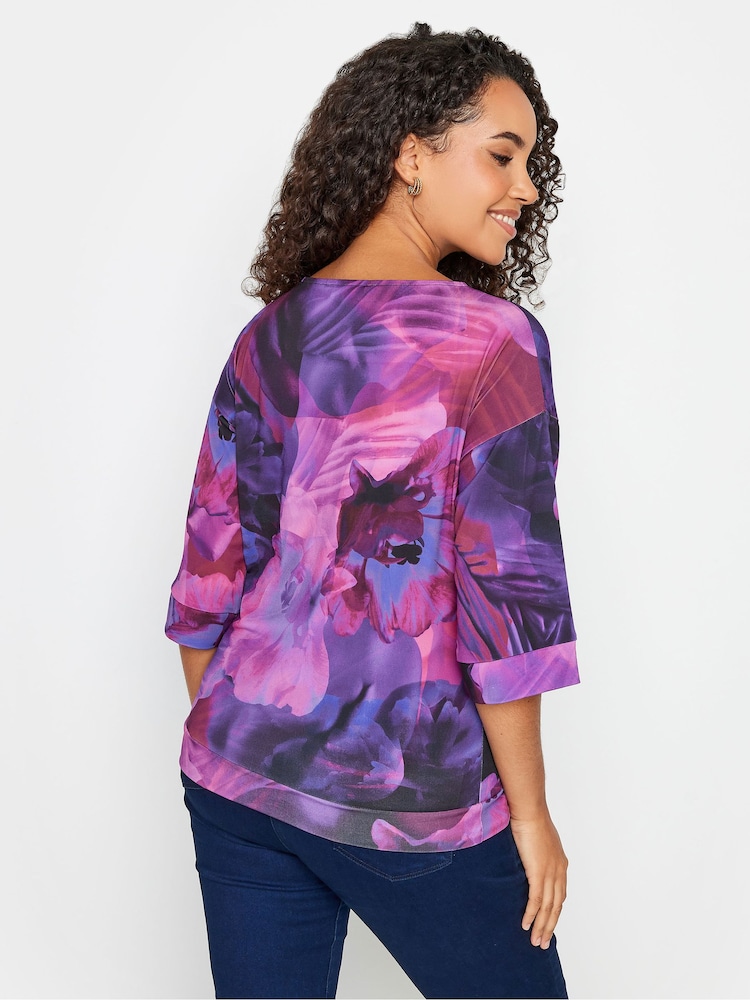 M&Co Pink Drop Shoulder Print Side Tie Top - Image 2 of 4