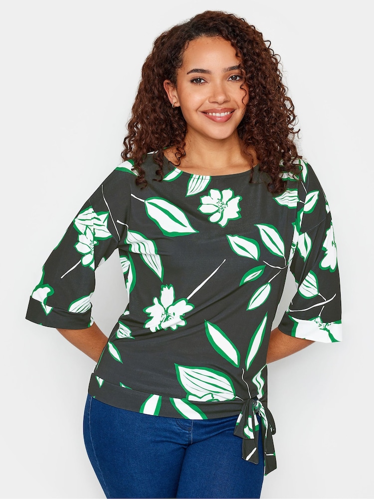 M&Co Black Drop Shoulder Print Side Tie Top - Image 2 of 9