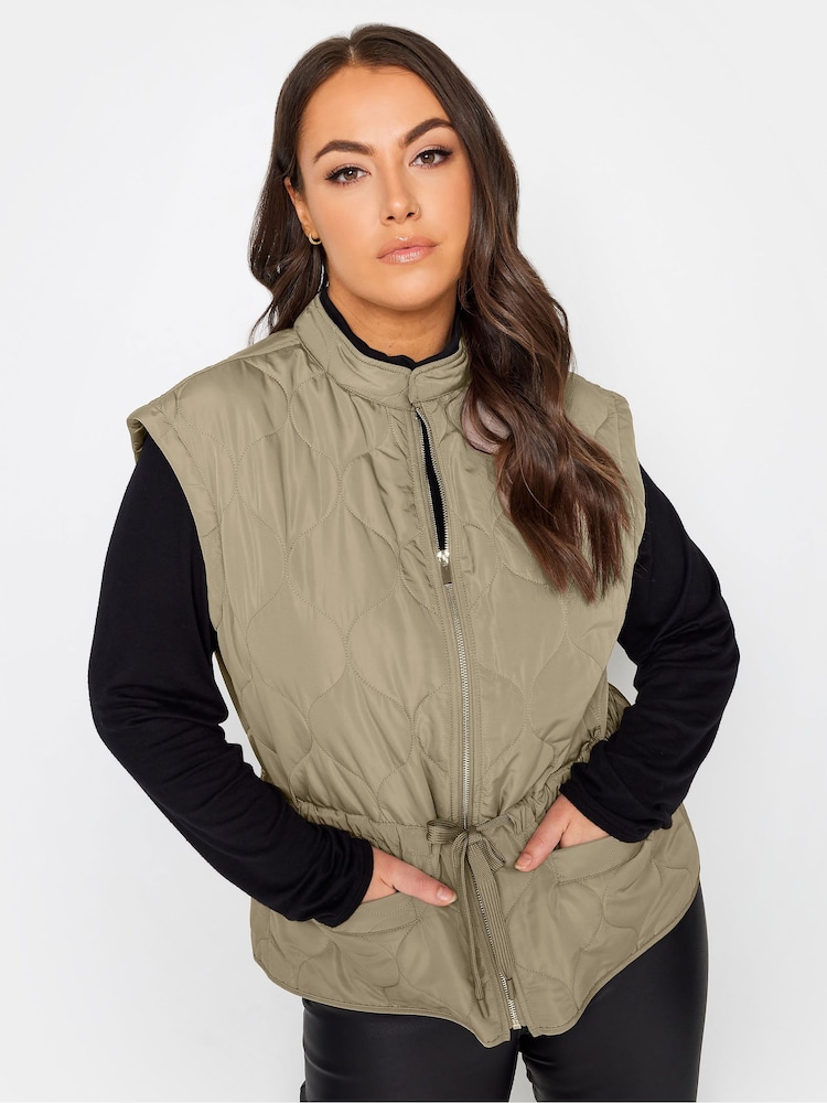 Yours Curve Sage Green Soft Touch Pearl Embellished Gilet - Image 1 of 4