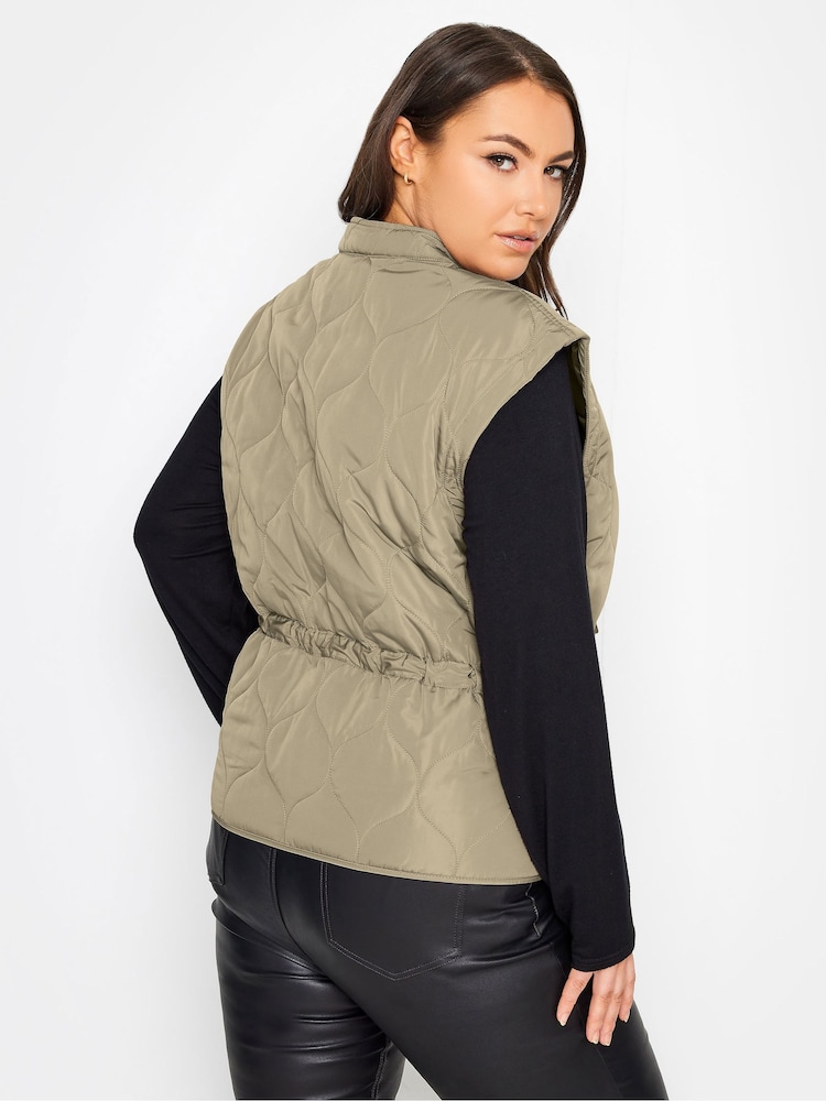 Yours Curve Sage Green Soft Touch Pearl Embellished Gilet - Image 2 of 4
