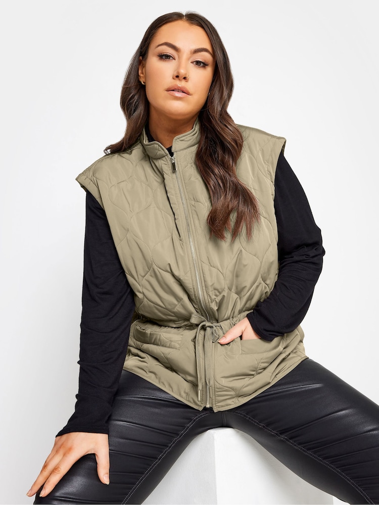 Yours Curve Sage Green Soft Touch Pearl Embellished Gilet - Image 4 of 4