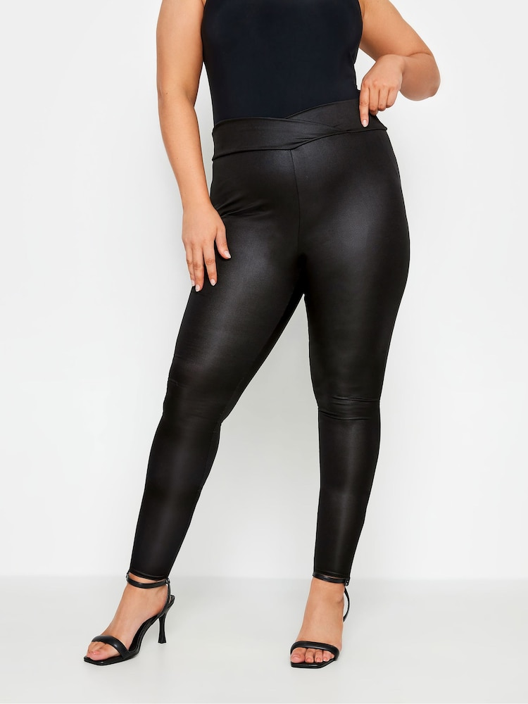 Yours Curve Black Limited Ruched Wetlook Leggings - Image 2 of 5