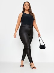 Yours Curve Black Limited Ruched Wetlook Leggings - Image 3 of 5