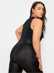 Yours Curve Black Limited Ruched Wetlook Leggings - Image 4 of 5