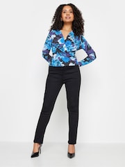 M&Co Blue Petite Petite Wrap Long Sleeve Top - Image 1 of 5