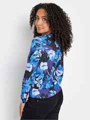 M&Co Blue Petite Petite Wrap Long Sleeve Top - Image 3 of 5