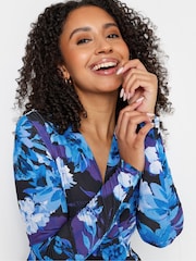 M&Co Blue Petite Petite Wrap Long Sleeve Top - Image 4 of 5