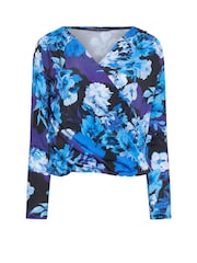M&Co Blue Petite Petite Wrap Long Sleeve Top - Image 5 of 5