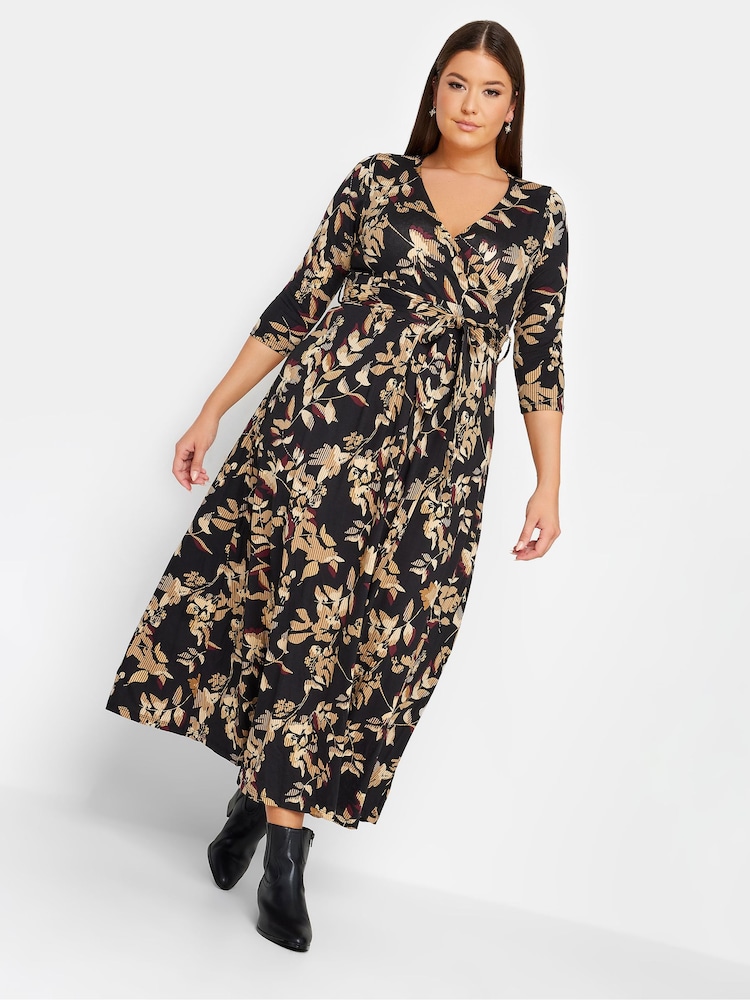 Yours Curve Black/Grey Maxi Wrap Dress - Image 1 of 4