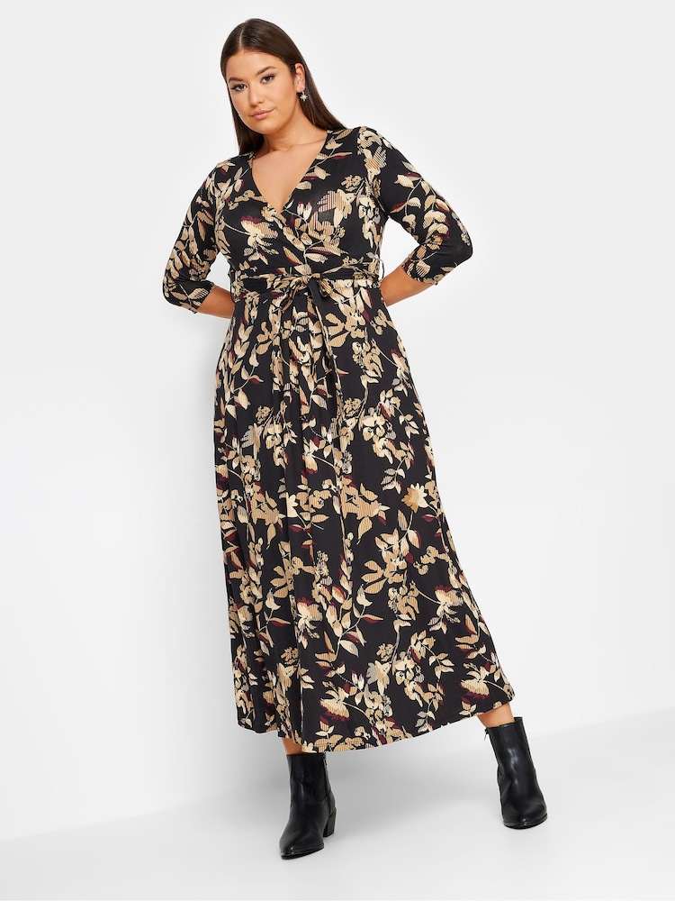 Yours Curve Black/Grey Maxi Wrap Dress - Image 2 of 4