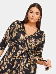 Yours Curve Black/Grey Maxi Wrap Dress - Image 4 of 4