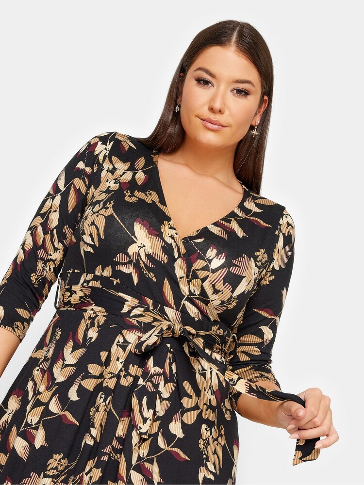 Yours Curve Black/Grey Maxi Wrap Dress - Image 4 of 4