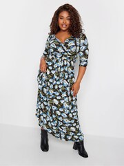 Yours Curve Black/Blue Maxi Wrap Dress - Image 2 of 4