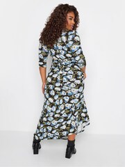 Yours Curve Black/Blue Maxi Wrap Dress - Image 3 of 4