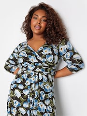 Yours Curve Black/Blue Maxi Wrap Dress - Image 4 of 4