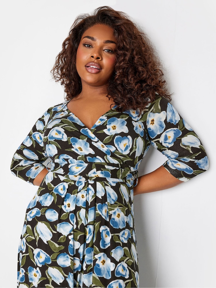 Yours Curve Black/Blue Maxi Wrap Dress - Image 4 of 4