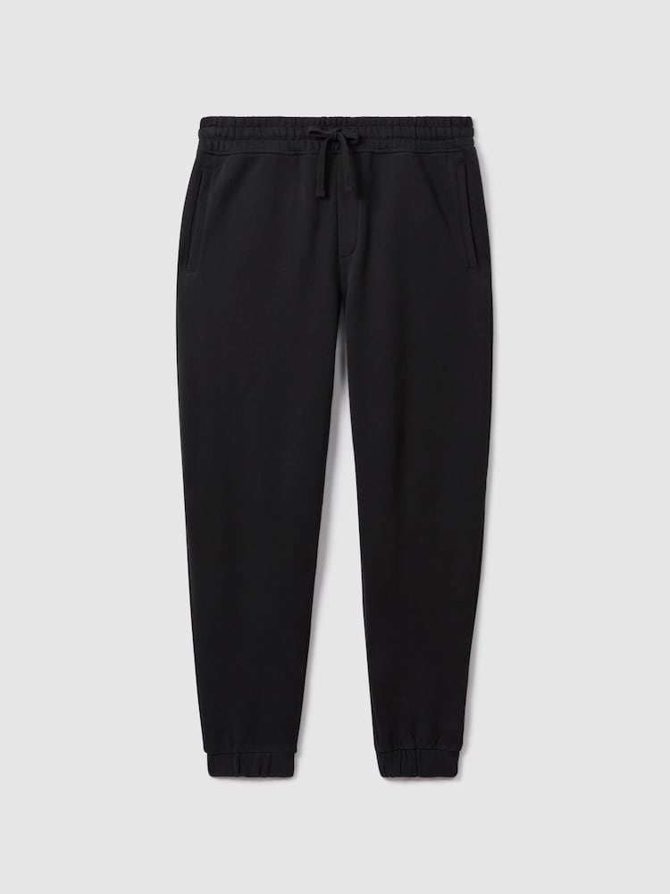 Reiss Washed Black Ali Fleece Lined Cotton Joggers - Image 2 of 6