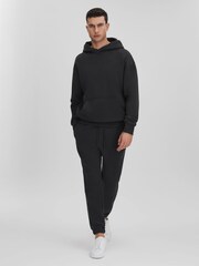 Reiss Washed Black Ali Fleece Lined Cotton Joggers - Image 3 of 6