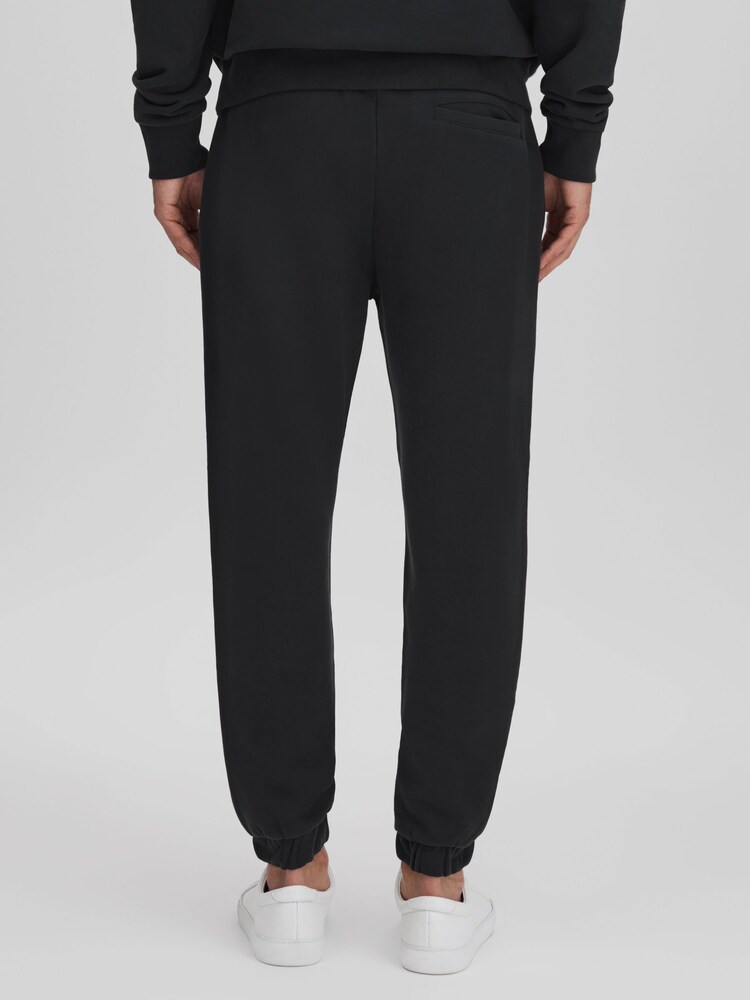 Reiss Washed Black Ali Fleece Lined Cotton Joggers - Image 5 of 6