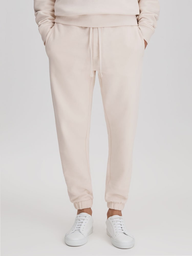 Reiss Off White Ali Fleece Lined Cotton Joggers - Image 1 of 6
