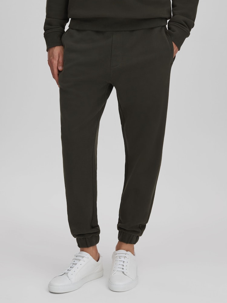 Reiss Khaki Ali Fleece Lined Cotton Joggers - Image 1 of 6