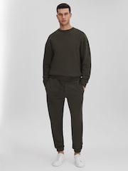 Reiss Khaki Ali Fleece Lined Cotton Joggers - Image 3 of 6