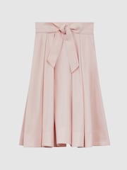 Reiss Pink Garcia Teen Pleated Belted Taffeta Midi Skirt - Image 2 of 6