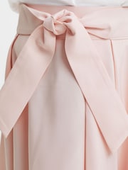 Reiss Pink Garcia Teen Pleated Belted Taffeta Midi Skirt - Image 4 of 6