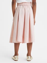 Reiss Pink Garcia Teen Pleated Belted Taffeta Midi Skirt - Image 5 of 6