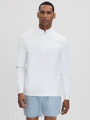 Reiss White Jett Castore Performance Quarter-Zip Funnel Neck Top - Image 1 of 7