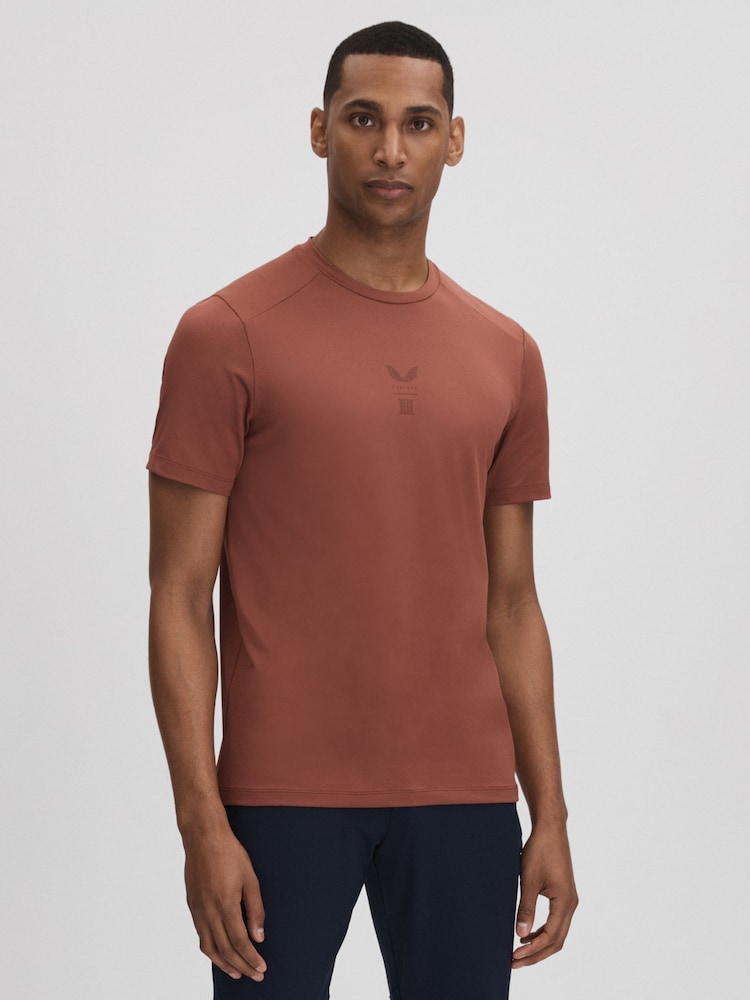 Reiss Rust Jax Castore Performance Crew Neck T-Shirt - Image 1 of 6