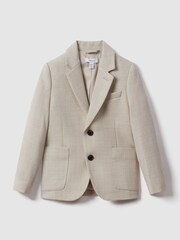 Reiss Stone Attire Teen Textured Wool Blend Single Breasted Blazer - Image 1 of 4